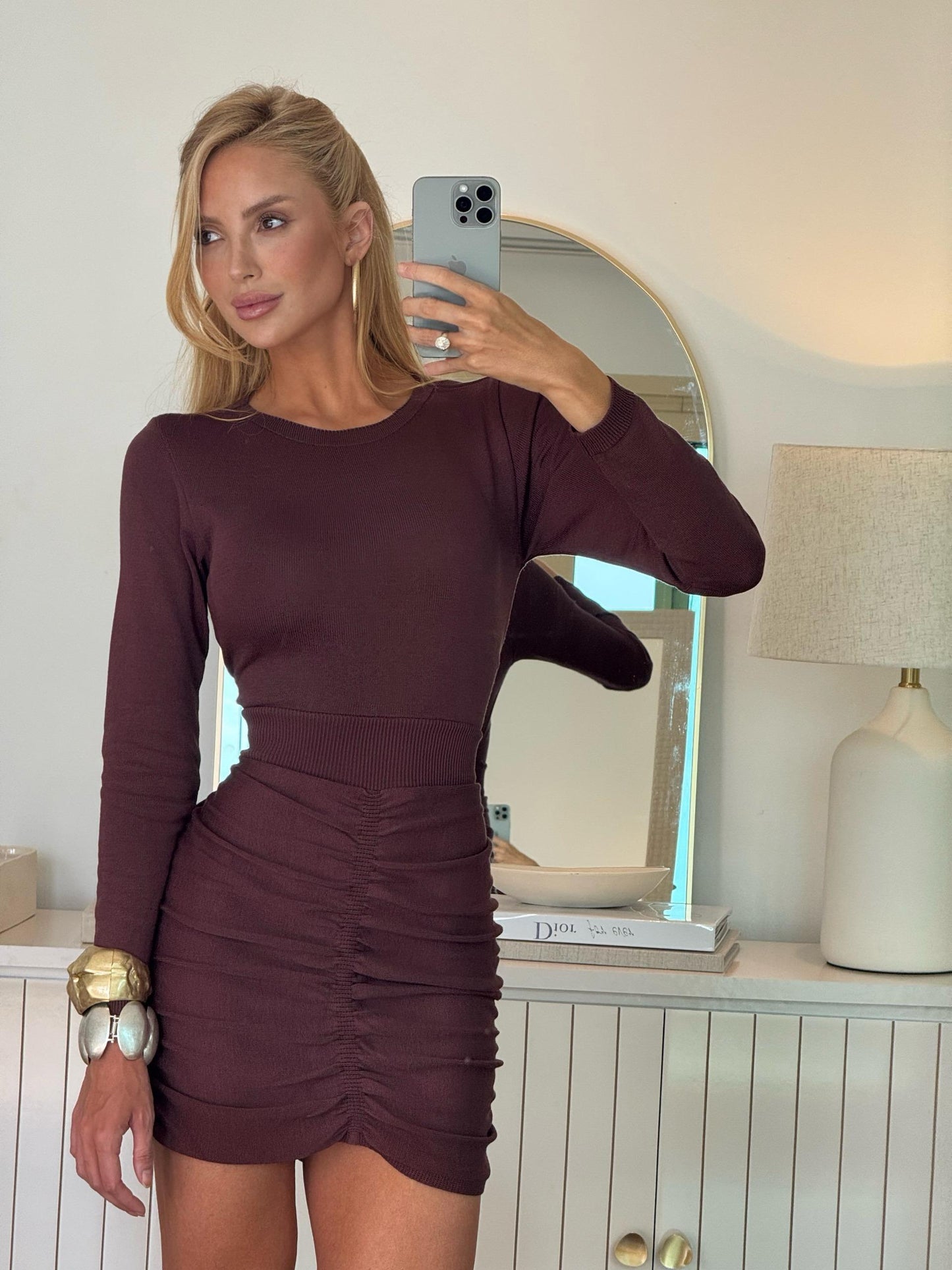 Vestido Tricot Modal Franzido Marrom