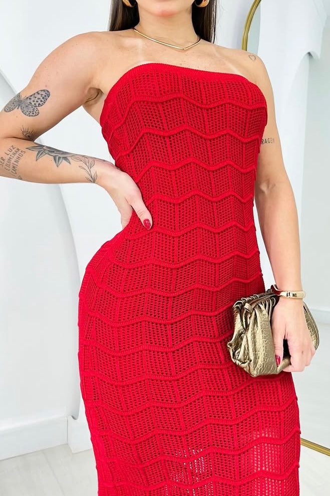 Vestido Tricot Modal Longo Vermelho