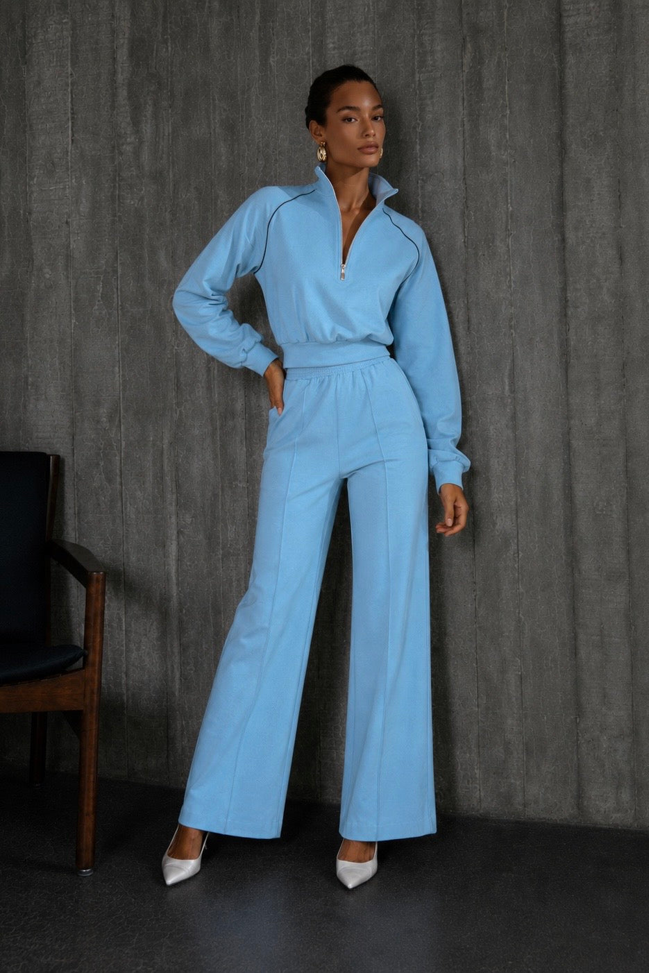 Conjunto Moletom Premium com Zíper Azul