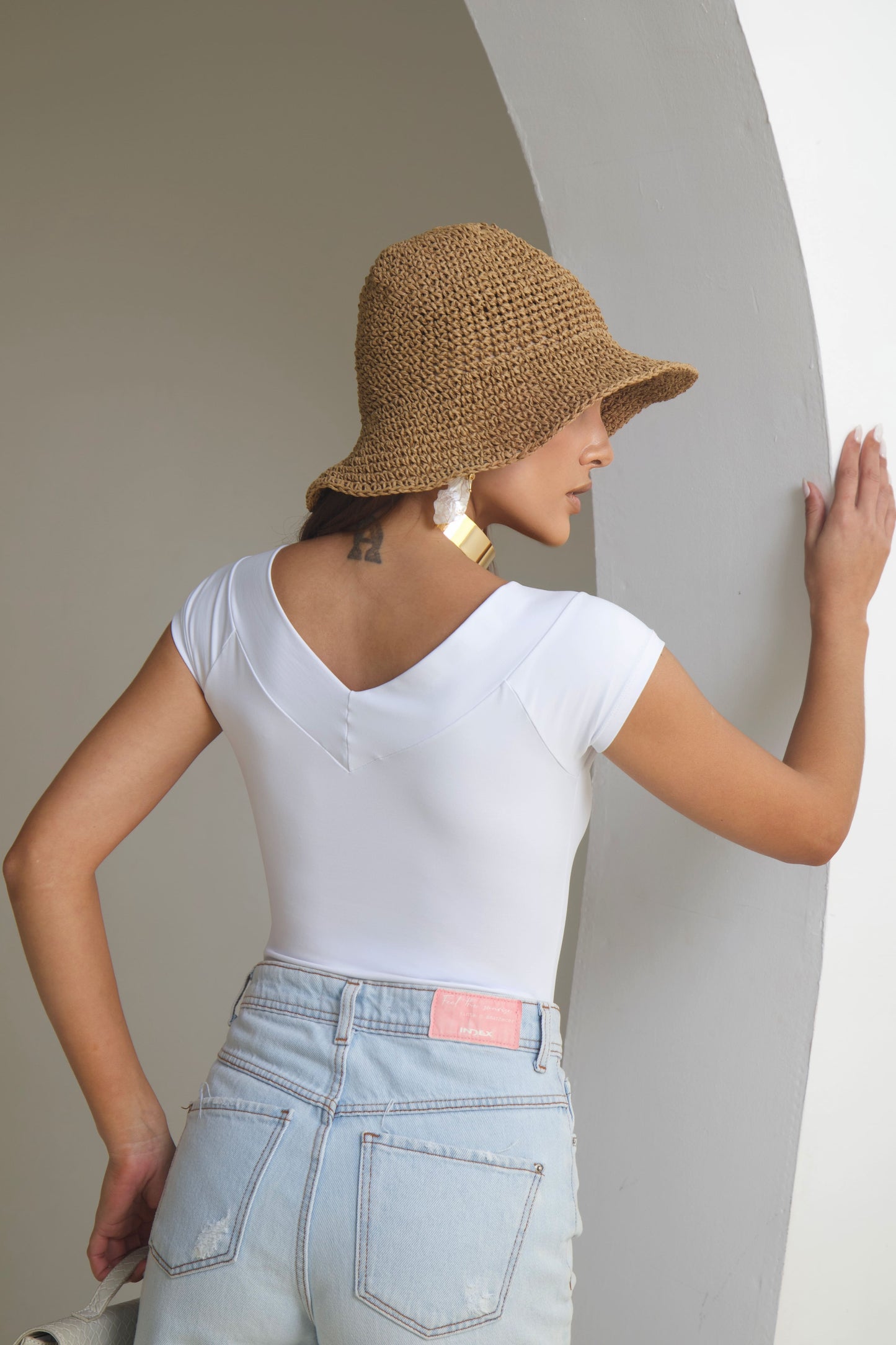 Body Poliamida Decote V Branco