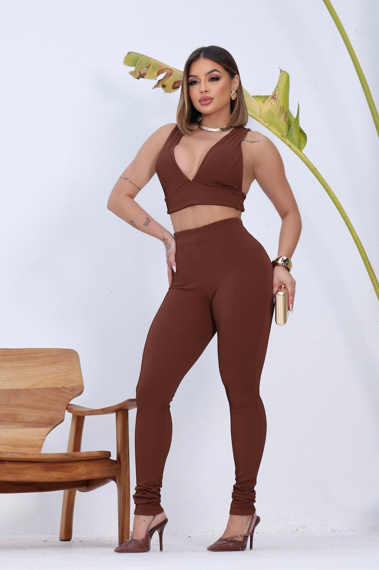 Conjunto Poliamida com Alta Compressão Marrom