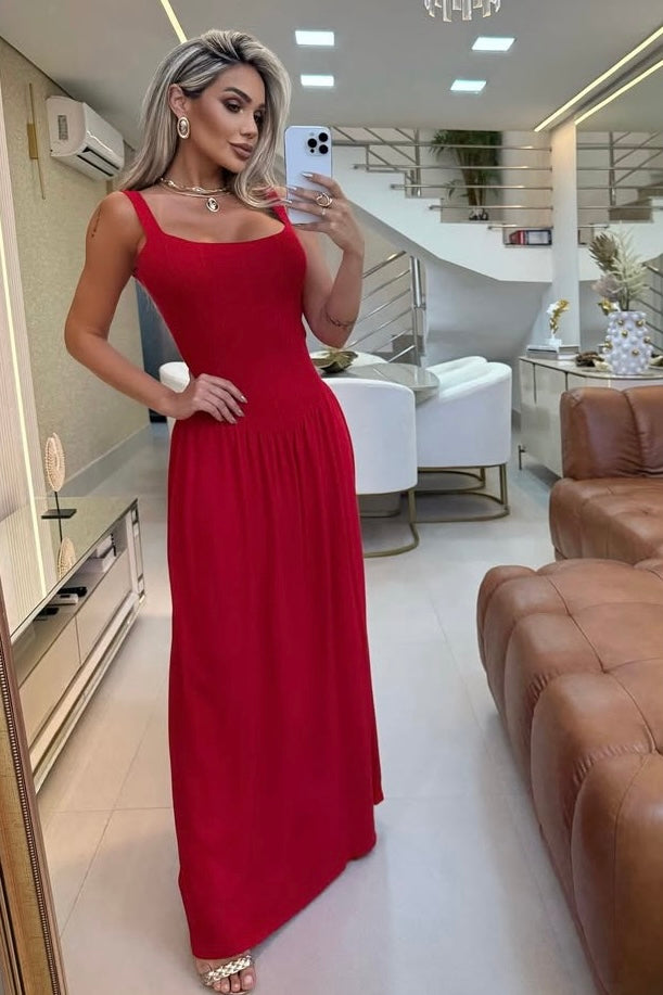 Vestido Tricot Modal Longo Elegância Vermelho
