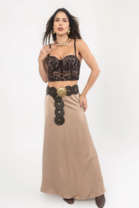 Corset Tule Animal Print com Alça Removível