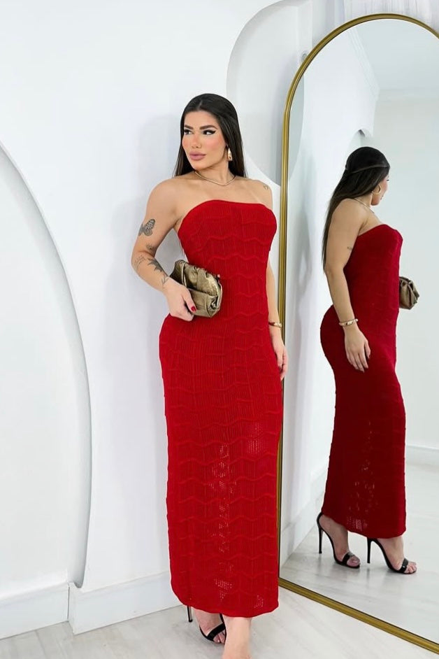 Vestido Tricot Modal Longo Vermelho