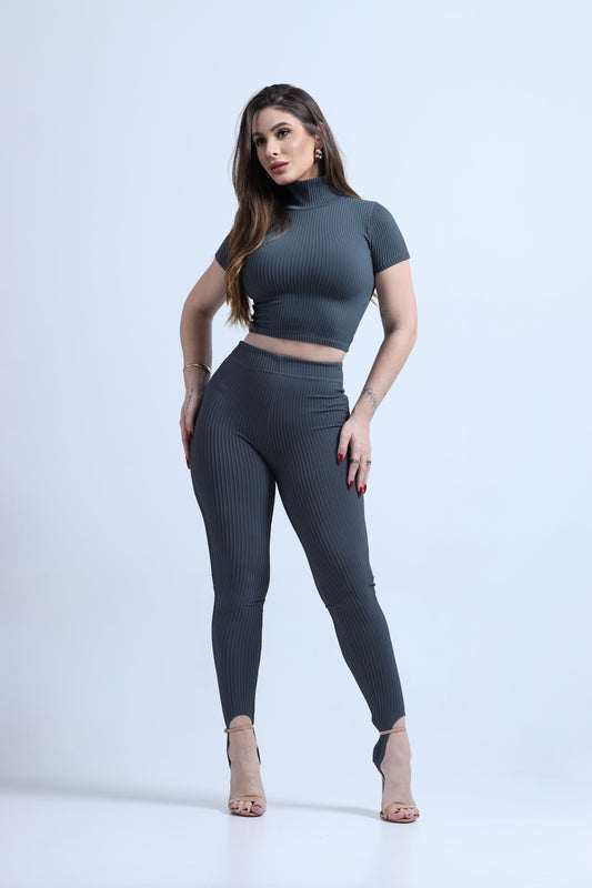 Calça Pezinho Poliamida com Alta Compressão Chumbo