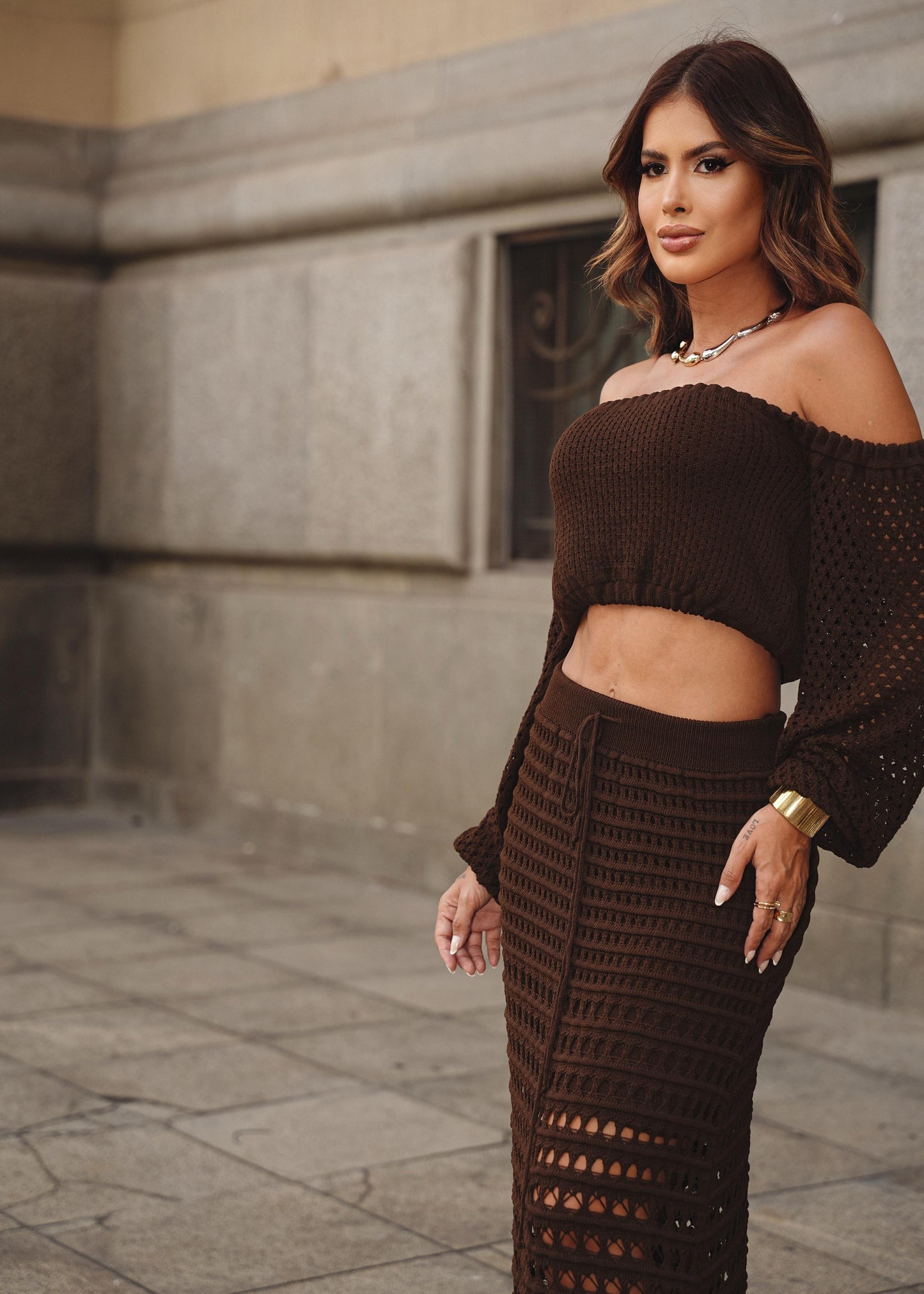 Conjunto Boho em Crochê Marrom