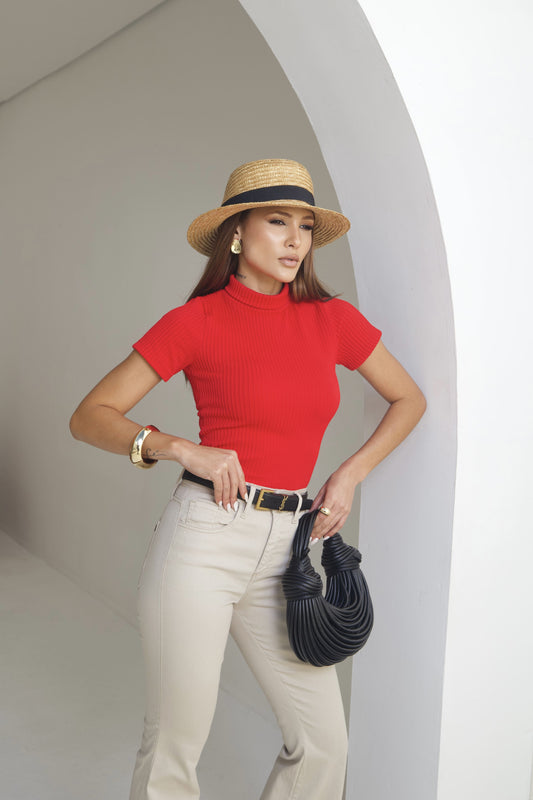 Blusa Gola Alta em Poliamida Vermelho