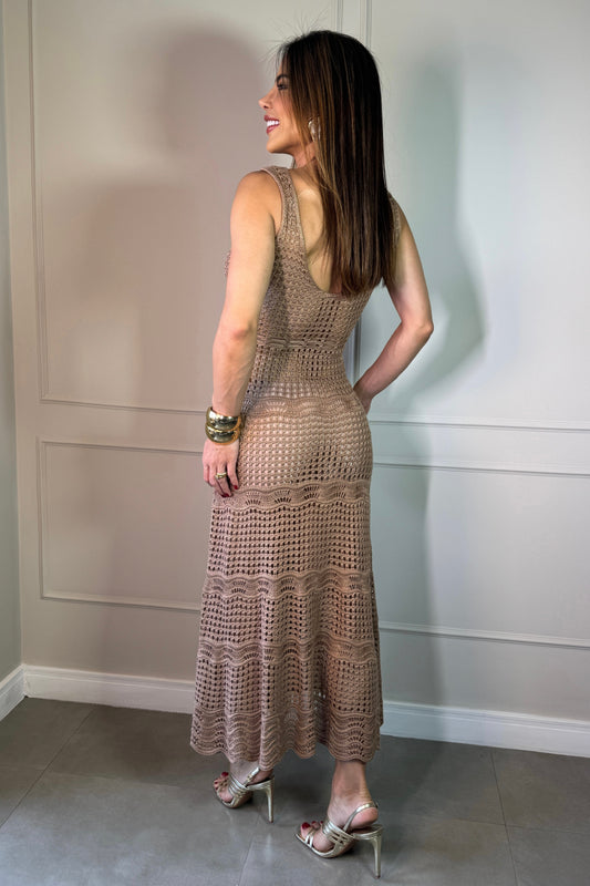 Vestido Tricot Longo com Alças Finas Nude