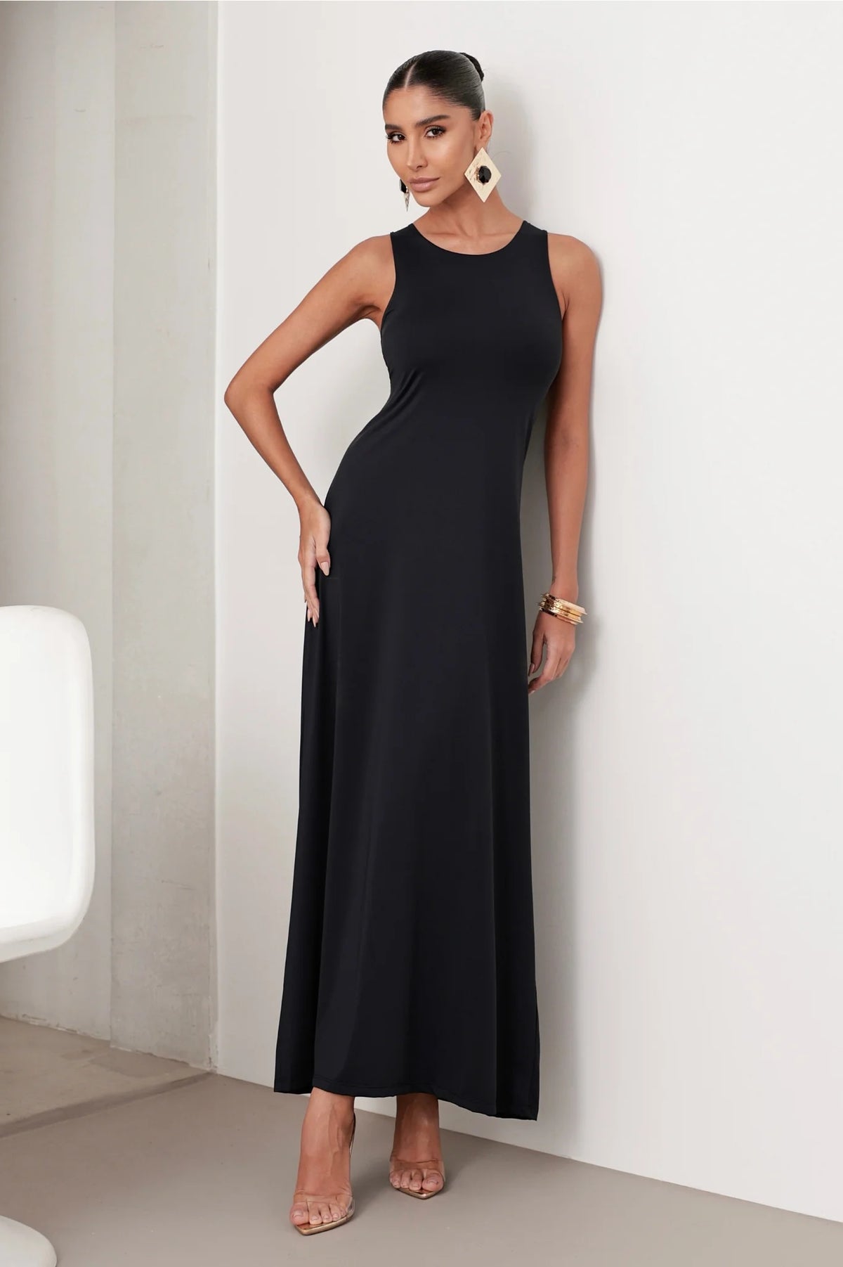 Vestido Poliamida Longo Regata Preto