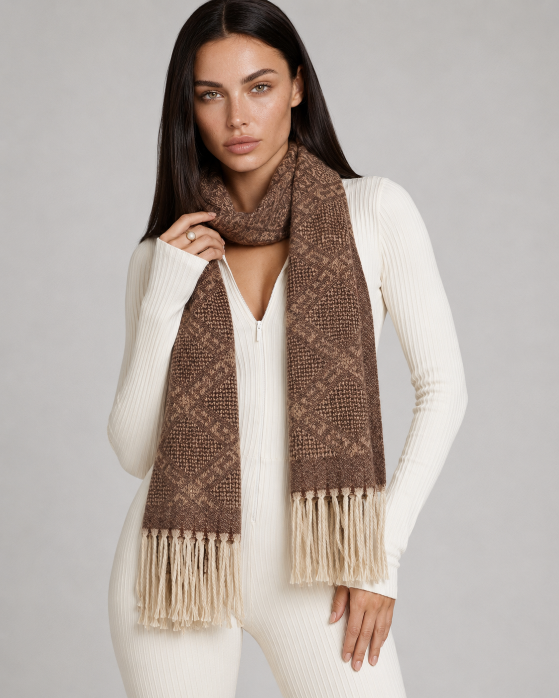 Cachecol Manta Estampado - Marrom