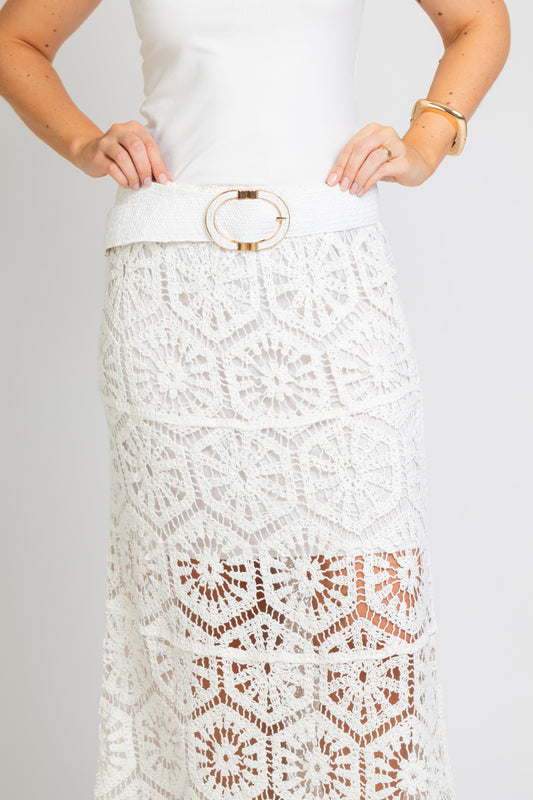 Saia Longa em Crochê Boho Chic Branco