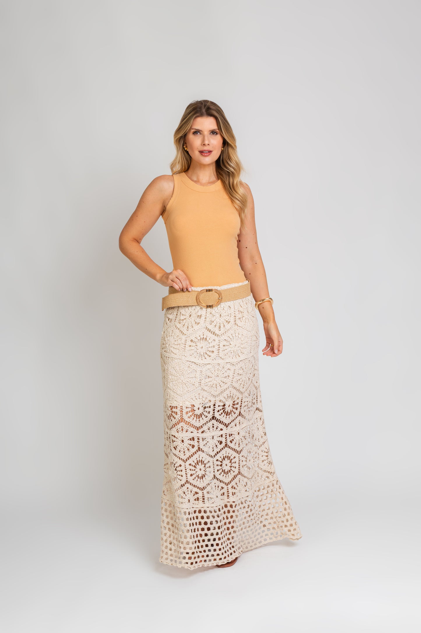 Saia Longa em Crochê Boho Chic Cru