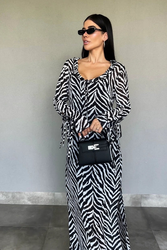 Vestido Musseline Longo Zebra