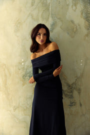Vestido Poliamida Longo Ombro a Ombro Preto