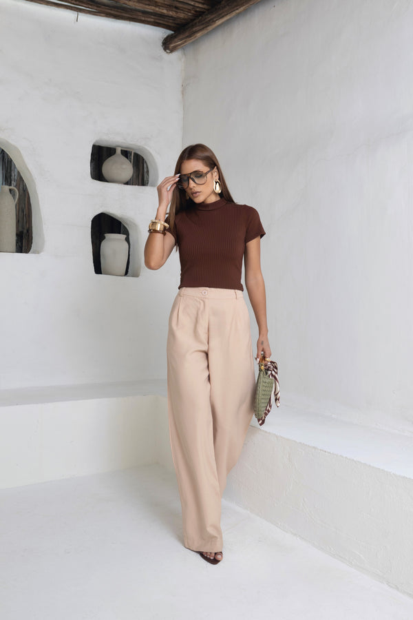 Blusa Gola Alta em Poliamida Marrom