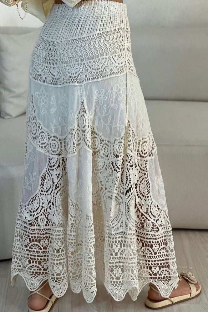 Saia Midi em Crochê Boho Chic Cru