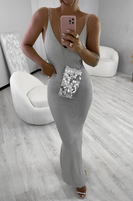 Vestido Tricot Modal com Brilho de Lurex Prata
