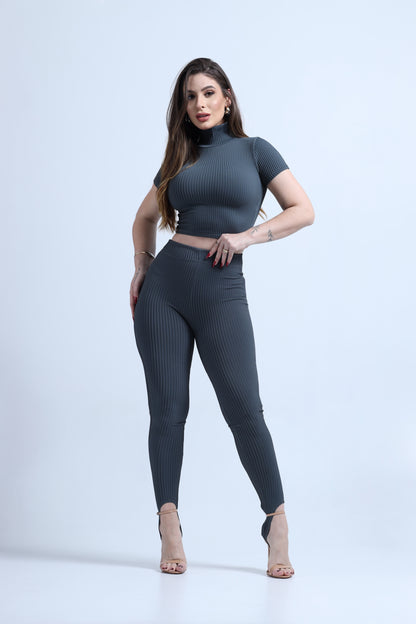 Calça  Pezinho Poliamida com Alta Compressão Chumbo