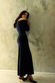 Vestido Poliamida Longo Ombro a Ombro Preto