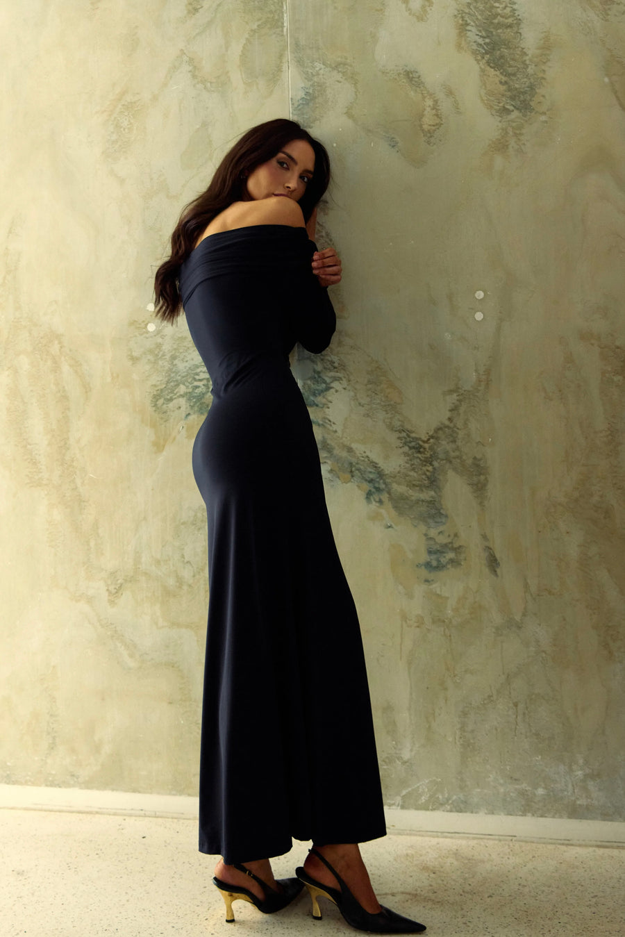 Vestido Poliamida Longo Ombro a Ombro Preto