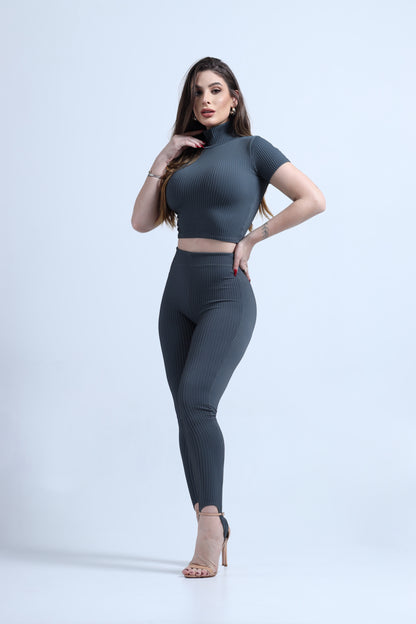 Calça  Pezinho Poliamida com Alta Compressão Chumbo