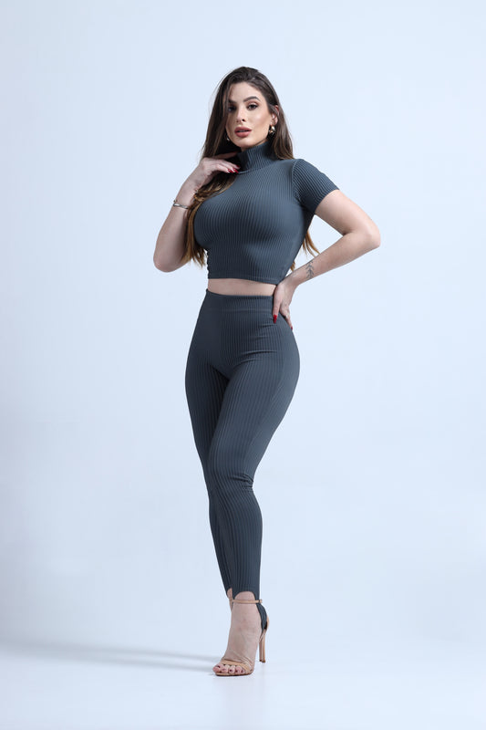 Calça  Pezinho Poliamida com Alta Compressão Chumbo