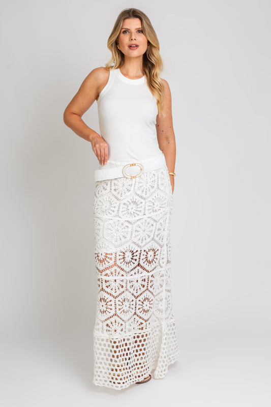 Saia Longa em Crochê Boho Chic Branco