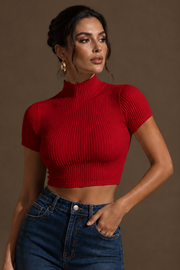 Cropped Gola Alta em Poliamida Vermelho