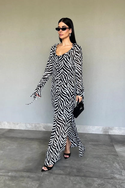 Vestido Musseline Longo Zebra