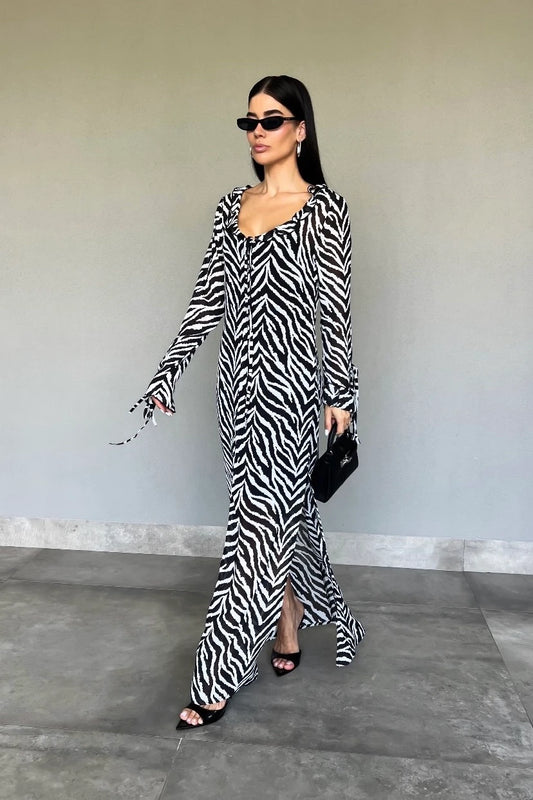 Vestido Musseline Longo Zebra