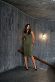 Vestido Poliamida Regata Midi Drapeado Militar