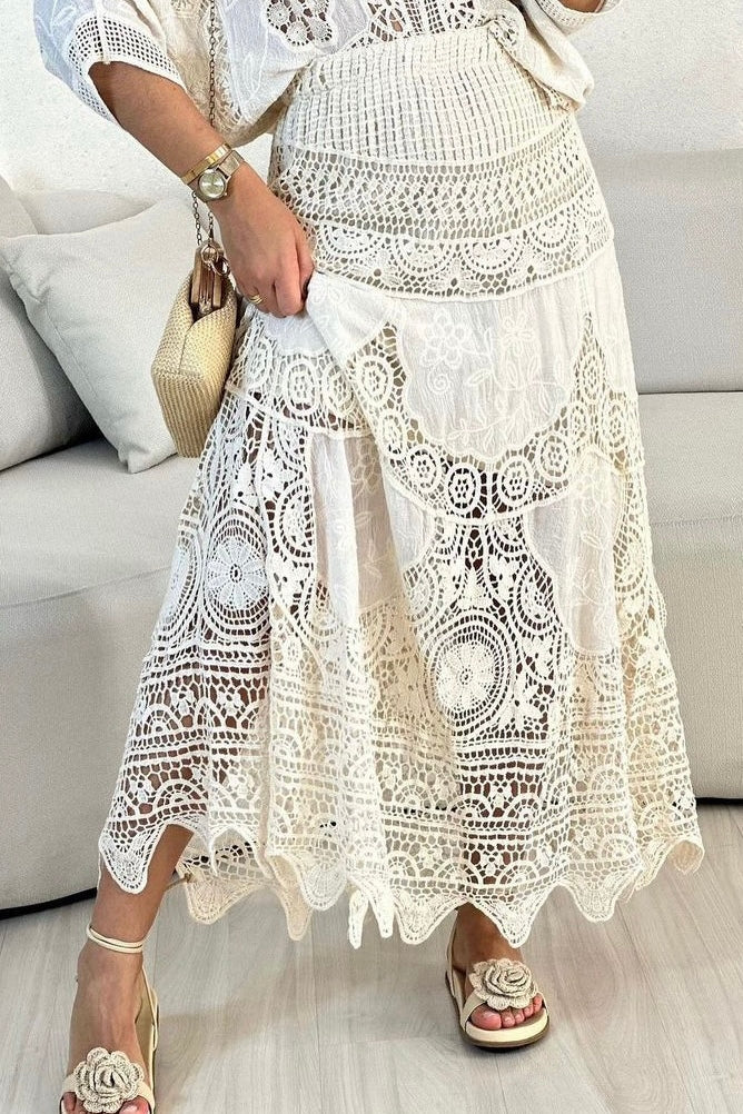 Saia Midi em Crochê Boho Chic Cru