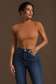 Cropped Gola Alta em Poliamida Nude