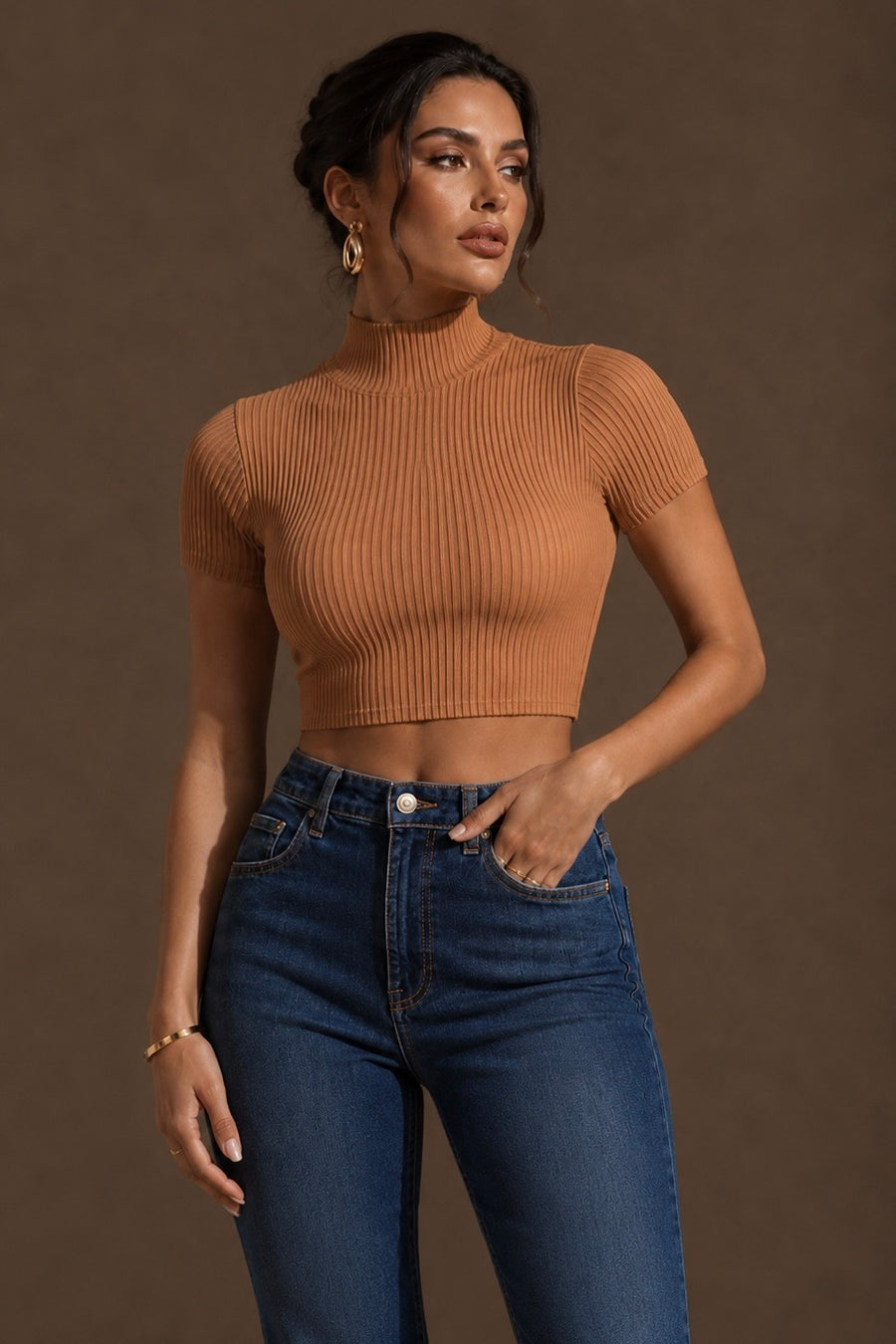 Cropped Gola Alta em Poliamida Nude