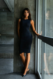Vestido Poliamida Regata Midi Drapeado Preto