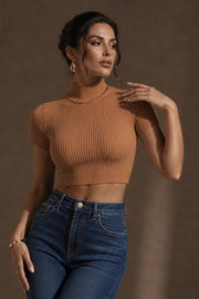 Cropped Gola Alta em Poliamida Nude