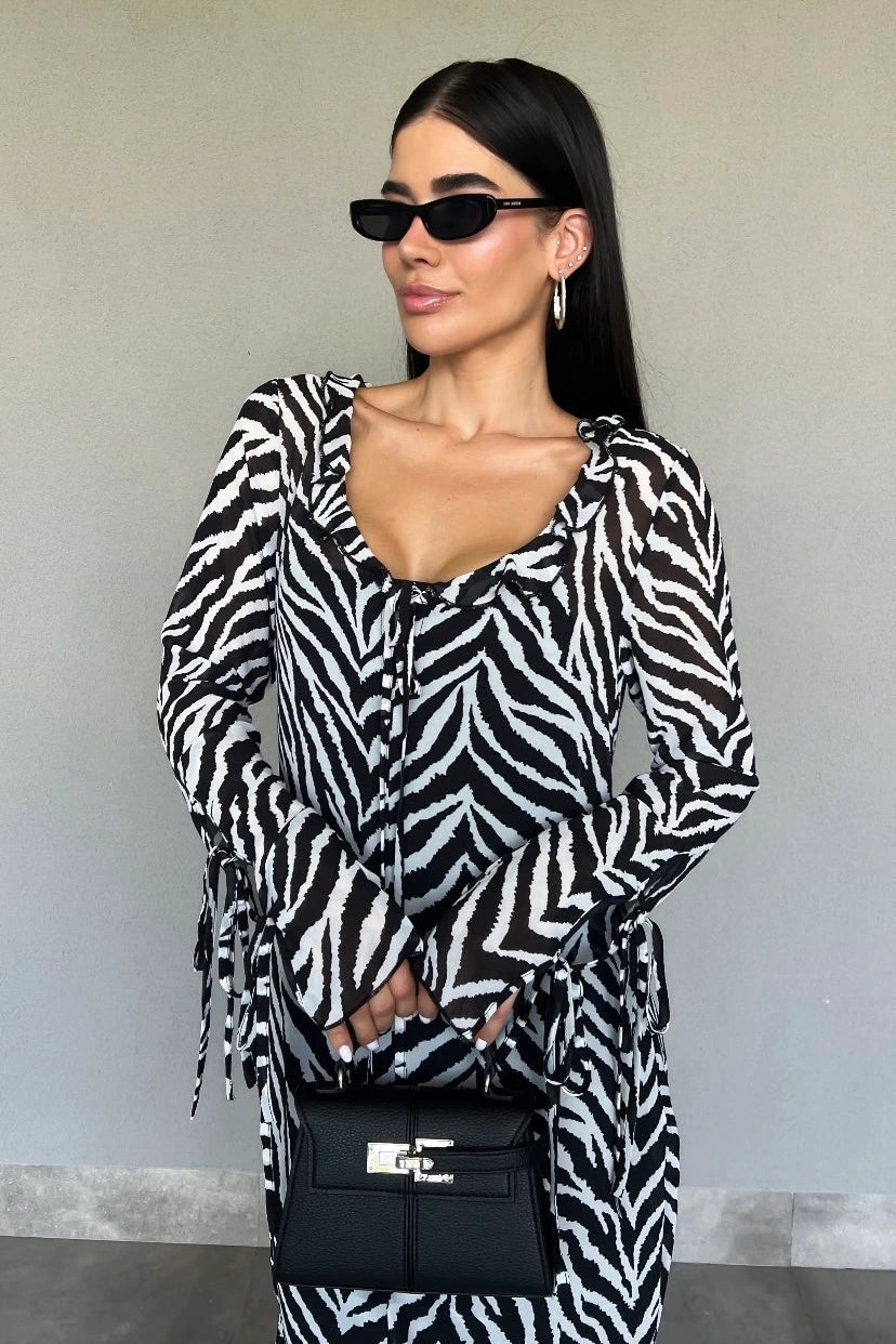 Vestido Musseline Longo Zebra
