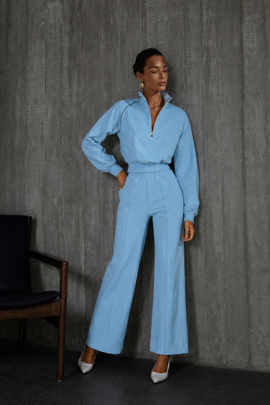 Conjunto Moletom Premium com Zíper Azul