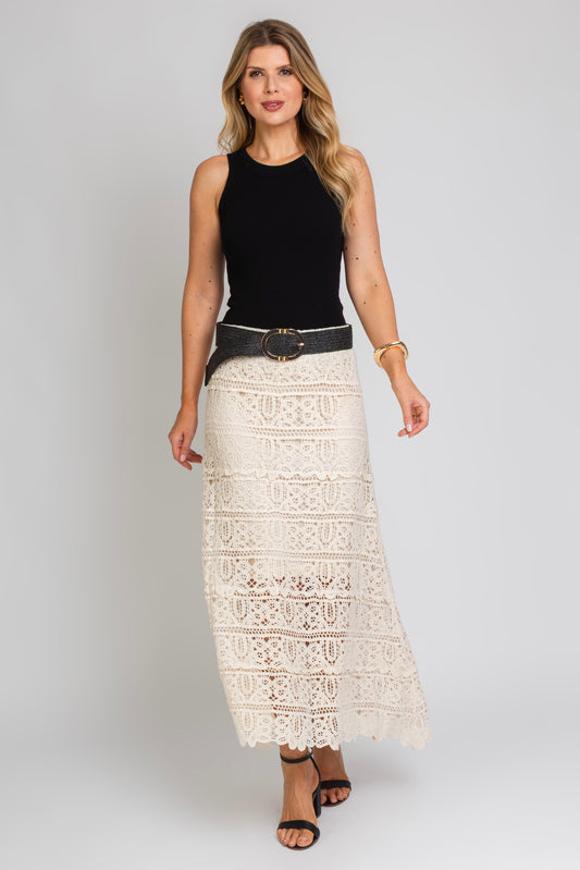 Saia Midi em Crochê Boho Chic Cru