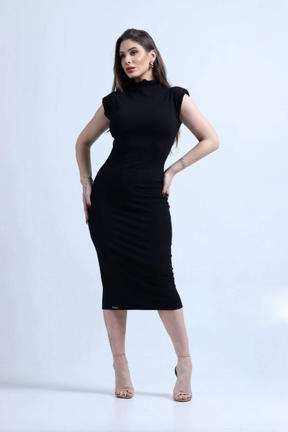 Vestido Ombreira em Viscose de Poliamida Preto