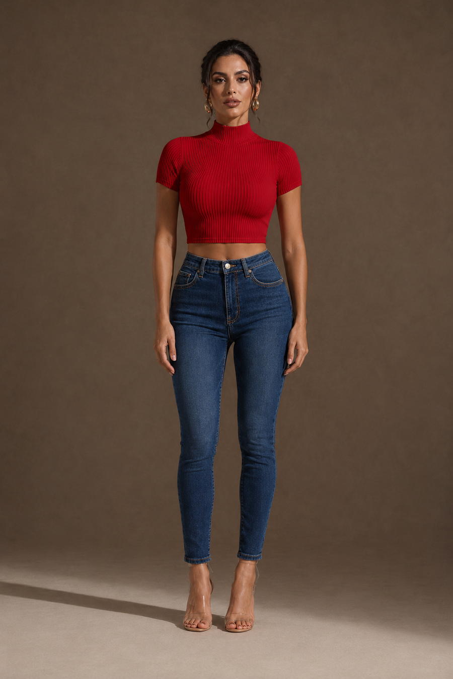 Cropped Gola Alta em Poliamida Vermelho