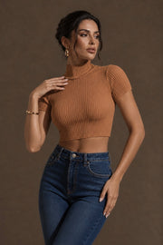 Cropped Gola Alta em Poliamida Nude
