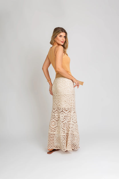 Saia Longa em Crochê Boho Chic Cru