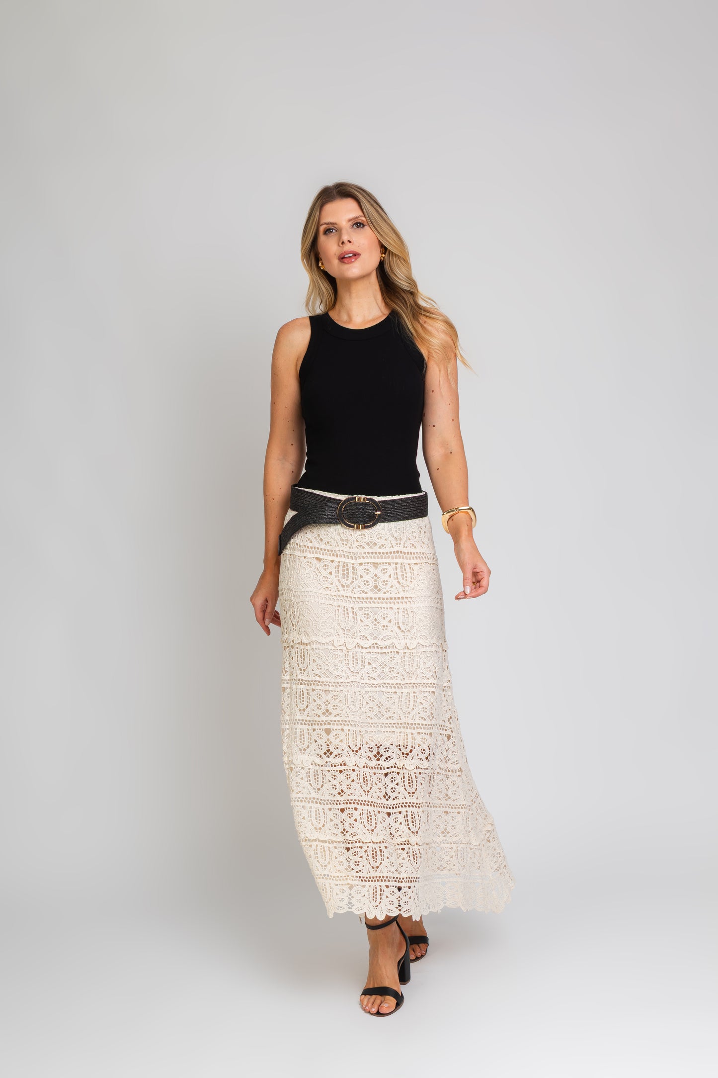 Saia Midi em Crochê Boho Chic Cru