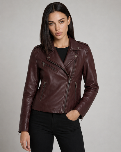 Jaqueta biker em poliuretano resinado - Vinho