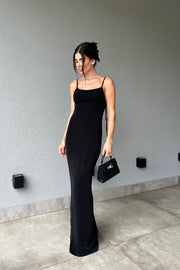 Vestido Longo em Poliamida Acetinado Preto