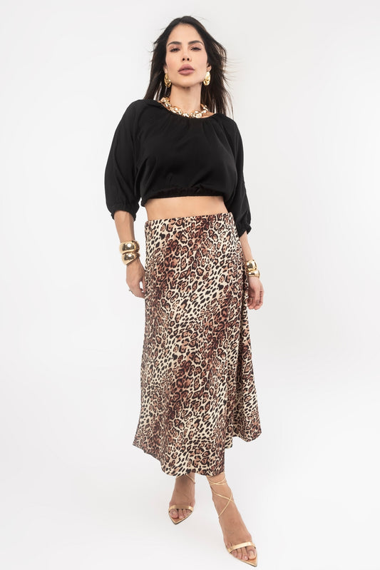 Saia de Cetim Animal Print