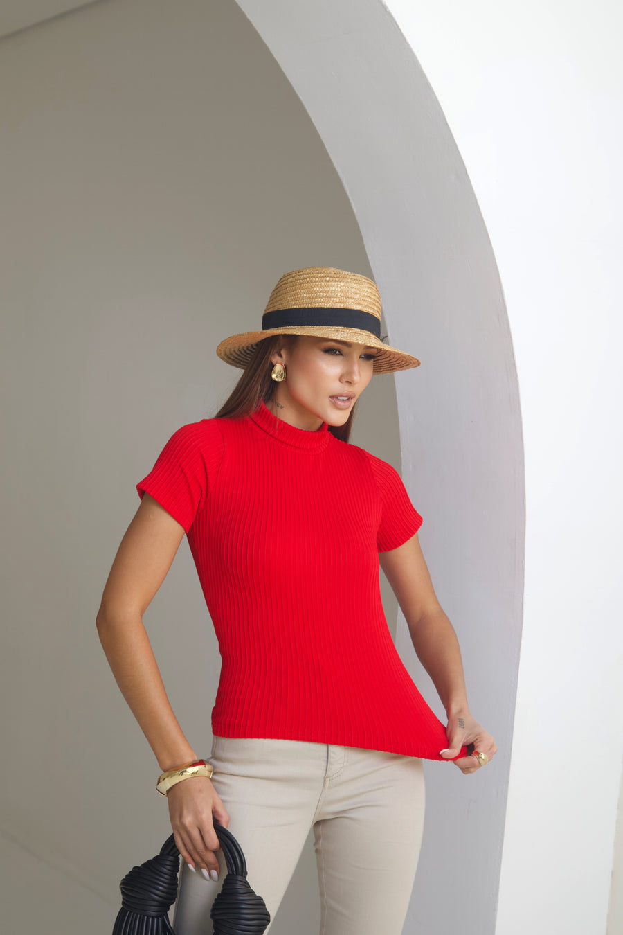 Blusa Gola Alta em Poliamida Vermelha