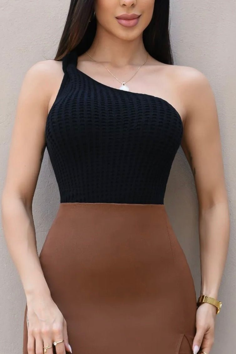 Cropped de Tricot  Modal com Nó Lateral Preto