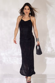 Vestido Longo em Poliamida Acetinado Preto